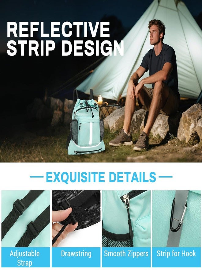 ASKSKY Drawstring Backpack, Waterproof Sandproof Beach Backpack for Sport Gear Small Gym Bag with Hidden Ball Net Pocket and Seperated Wet Pocket Draw String Back Bag for Women Men, Green - Image 3