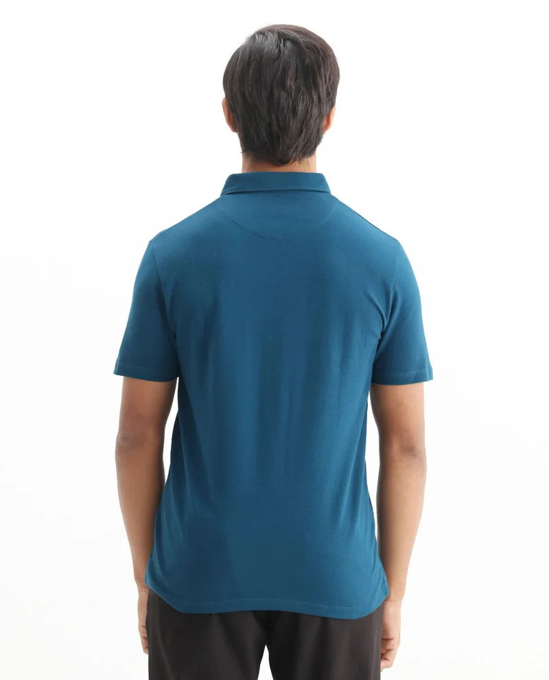 Rare Rabbit Rare Rabbit Men's Herval Blue Cotton Fabric Collared Neck Half Sleeves Polo T-Shirt