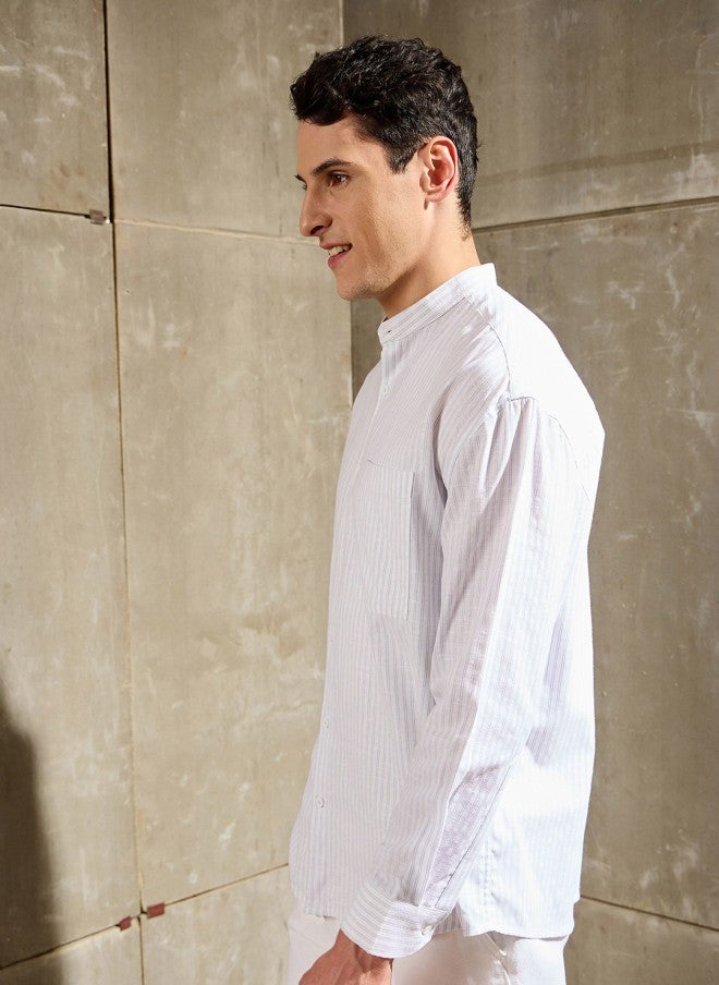 Mascln Sassafras Men's White Vertical Striped Casual Shirt - Image 4