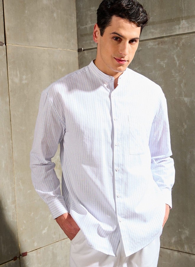 Mascln Sassafras Men's White Vertical Striped Casual Shirt - Image 2