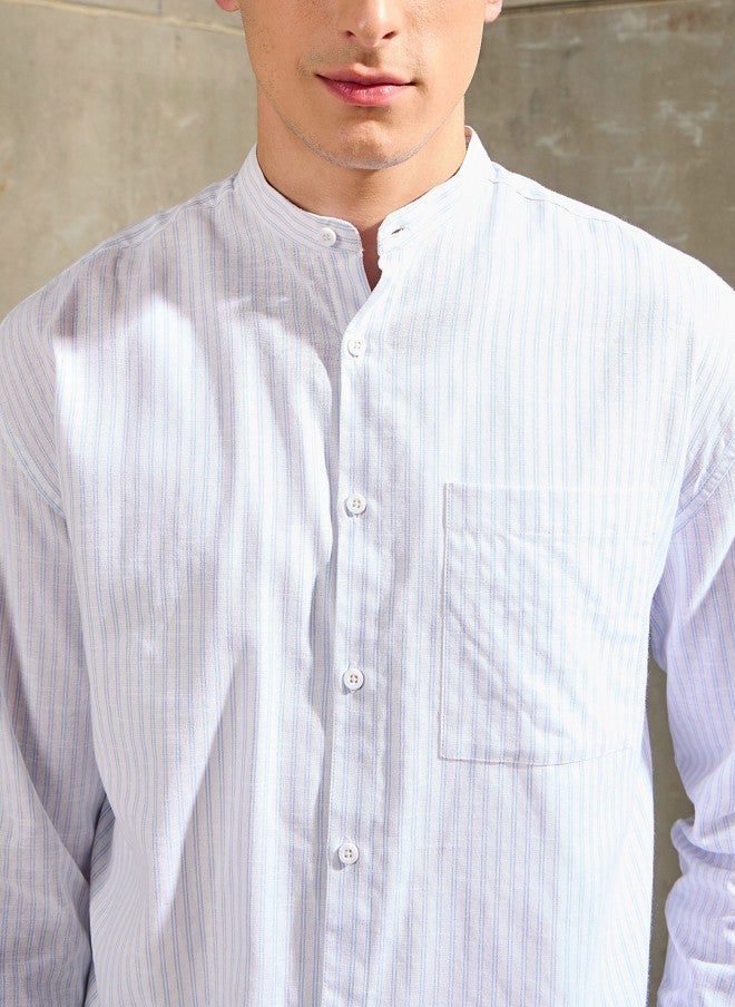 Mascln Sassafras Men's White Vertical Striped Casual Shirt - Image 3