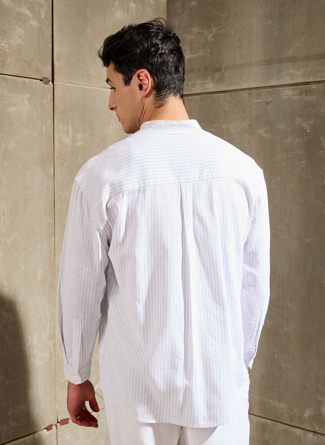 Mascln Sassafras Men's White Vertical Striped Casual Shirt - Image 5