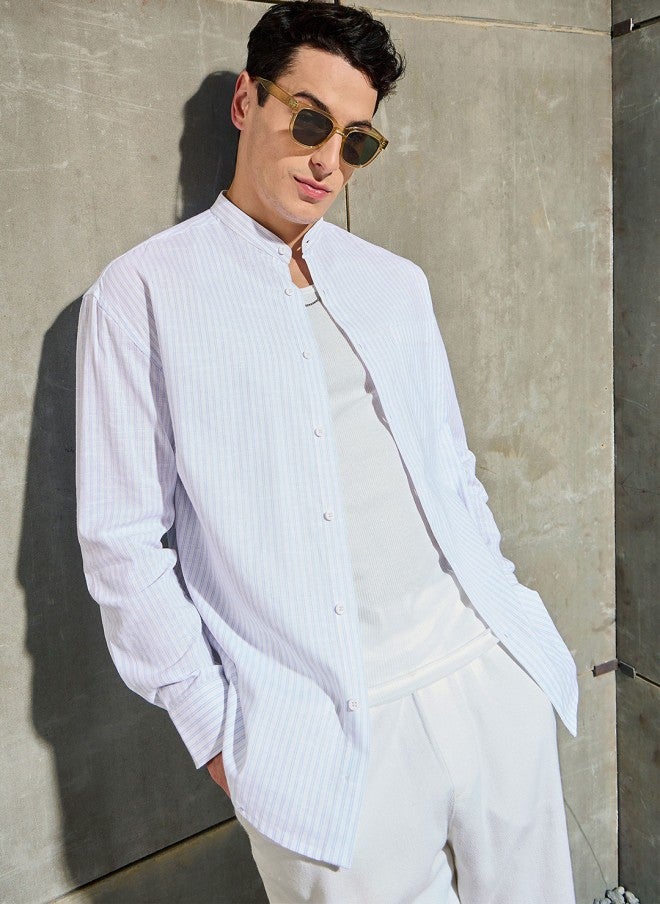 Mascln Sassafras Men's White Vertical Striped Casual Shirt - Image 1