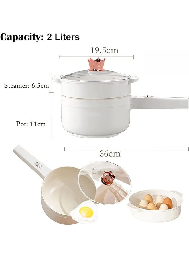 Electric Hot Pot with Steamer, 2L Multifunction Electric Cooker for Shabu-Shabu, Stir Fry, Noodles, Pasta, Nons-tick Frying Pan for Sauté, Power Control Ramen Cooker (2L) - Image 2
