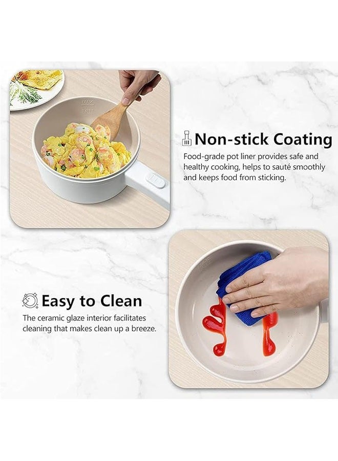 Electric Hot Pot with Steamer, 2L Multifunction Electric Cooker for Shabu-Shabu, Stir Fry, Noodles, Pasta, Nons-tick Frying Pan for Sauté, Power Control Ramen Cooker (2L) - Image 4
