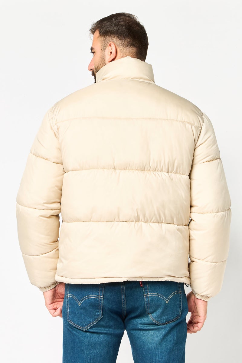 Celio Men Quilted Puffer Jacket, Beige - Image 4