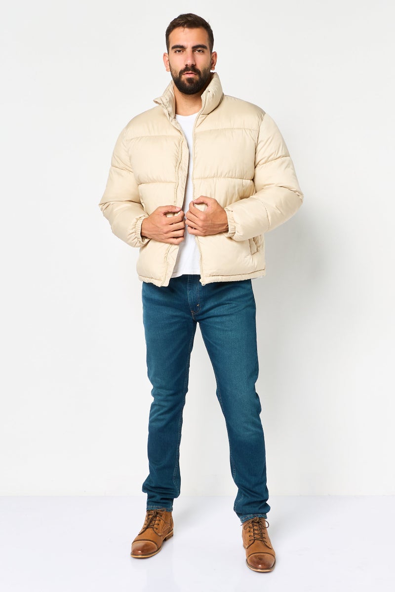 Celio Men Quilted Puffer Jacket, Beige - Image 2