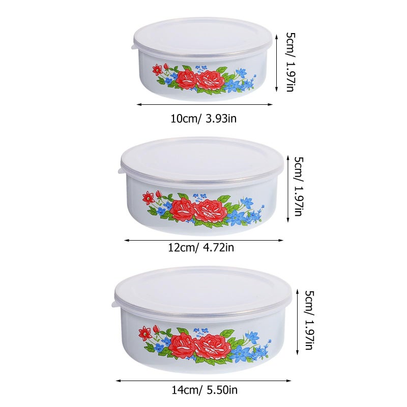 Vintage Enamel Food Storage Bowls With Lids Floral Pattern Large Medium Small Set - Image 3