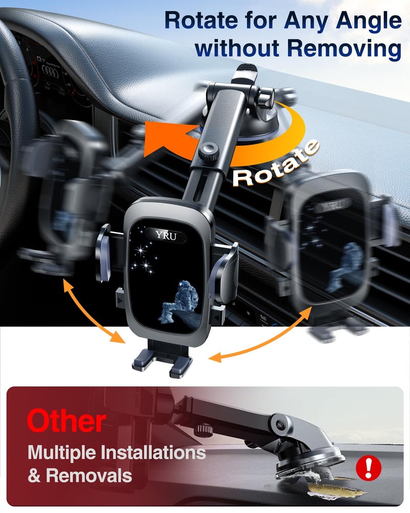 YRU True Military-Grade [360Â° Rotation Suction] 2026 Ultimate Car Phone Holder Mount ã€90+LBS Safest Strongest & Patent Certsã€‘ Dashboard Windshield Vent for iPhone 17 16 Pro Max Samsung,Blue Black - Image 5