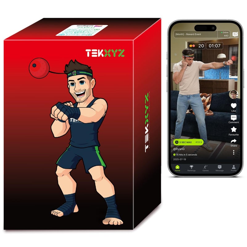 TEKXYZÂ® Reflex Ball with Counter App & Online Community, 2 Difficulty Levels Boxing Ball with Headband, Perfect for Reaction, Agility, Punching Speed, Fight Skill & Hand Eye Coordination Training - Image 1