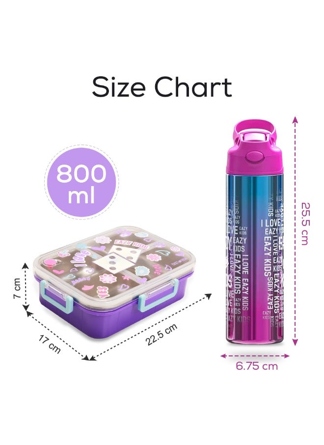 Eazy Kids Eazy Kids 3 Compartment 800ml Stainless Steel bento Lunch Box w/ Steel Water Bottle - Floral Purple  - Image 5