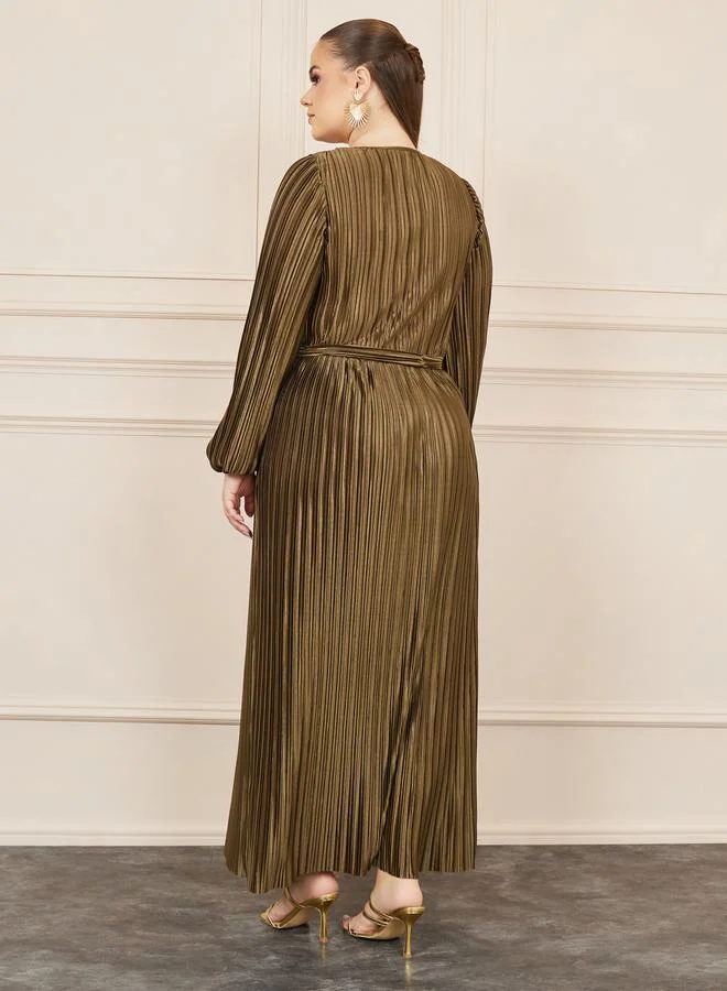 ستايلي Plus Plisse Self Tie Up A-Line Maxi Dress