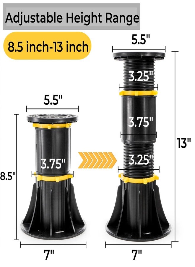 Tlence 4 Pack Bed Support Legs, 8.5-13 Inch Adjustable Height Bed Center Slat Support, Under Bed Frame Replacement Post, Heavy Duty Bed Reinforcement Parts Kit for Wooden Furniture Cabinet Board - Image 2