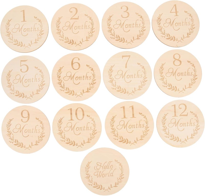 Light Yellow Wooden Monthly Growth Cards For Newborns 13 Pcs Photo Props - Image 1