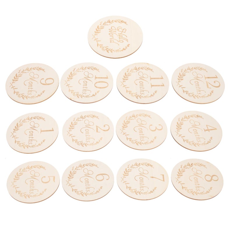 Light Yellow Wooden Monthly Growth Cards For Newborns 13 Pcs Photo Props - Image 2