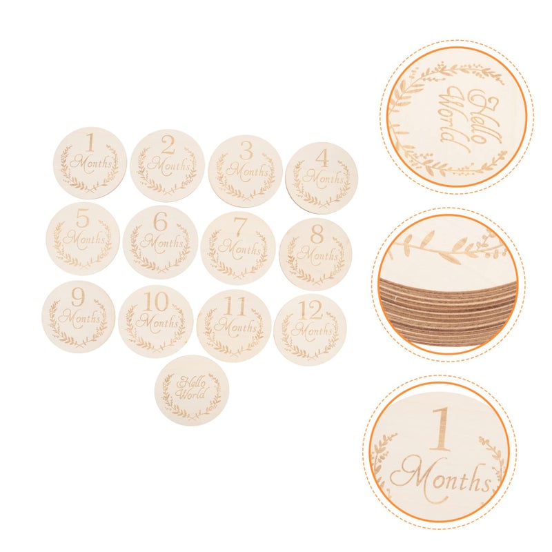 Light Yellow Wooden Monthly Growth Cards For Newborns 13 Pcs Photo Props - Image 4
