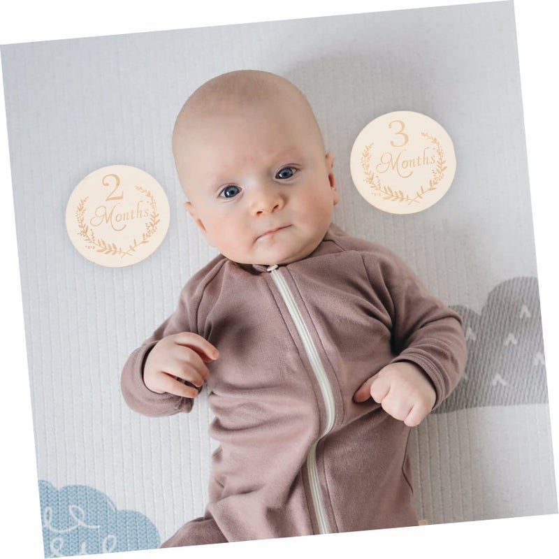 Light Yellow Wooden Monthly Growth Cards For Newborns 13 Pcs Photo Props - Image 5