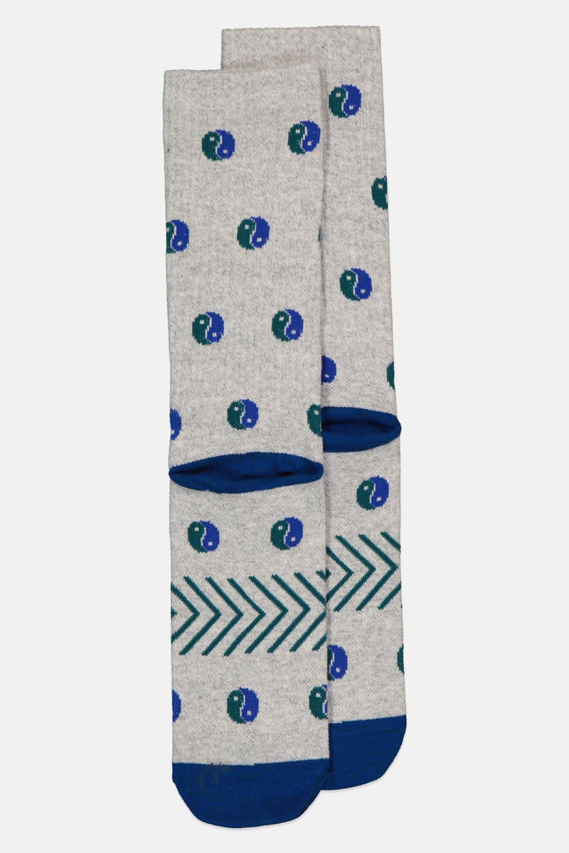 SKECHERS Men 1 Pair Allover Print Crew Socks, Grey - Image 2