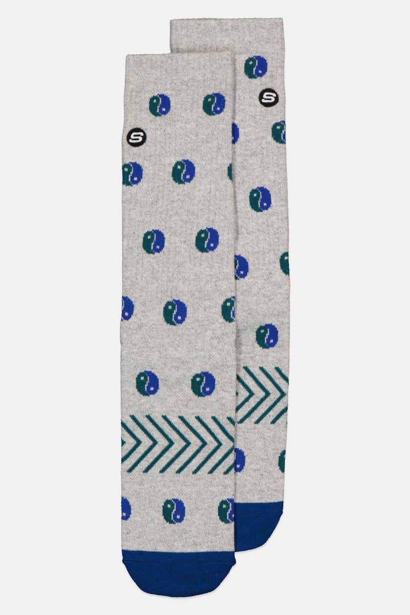 SKECHERS Men 1 Pair Allover Print Crew Socks, Grey - Image 1