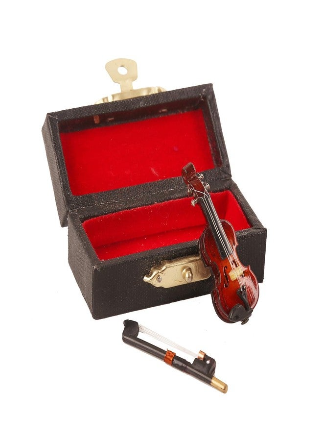 Dselvgvu Wooden Miniature Violin with Bow and Case 1/12 Scale Dollhouse Accessories Decoration Mini Musical Instrument Violin Replica Collectible Figurines Display Ornaments Model (1.57"x0.55"x0.33") - Image 2