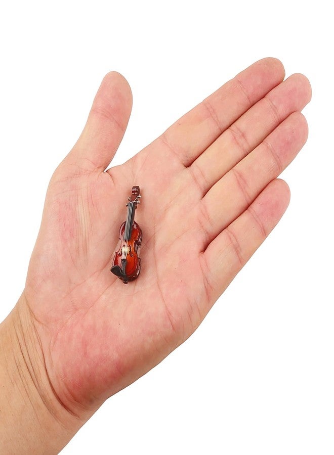 Dselvgvu Wooden Miniature Violin with Bow and Case 1/12 Scale Dollhouse Accessories Decoration Mini Musical Instrument Violin Replica Collectible Figurines Display Ornaments Model (1.57"x0.55"x0.33") - Image 1