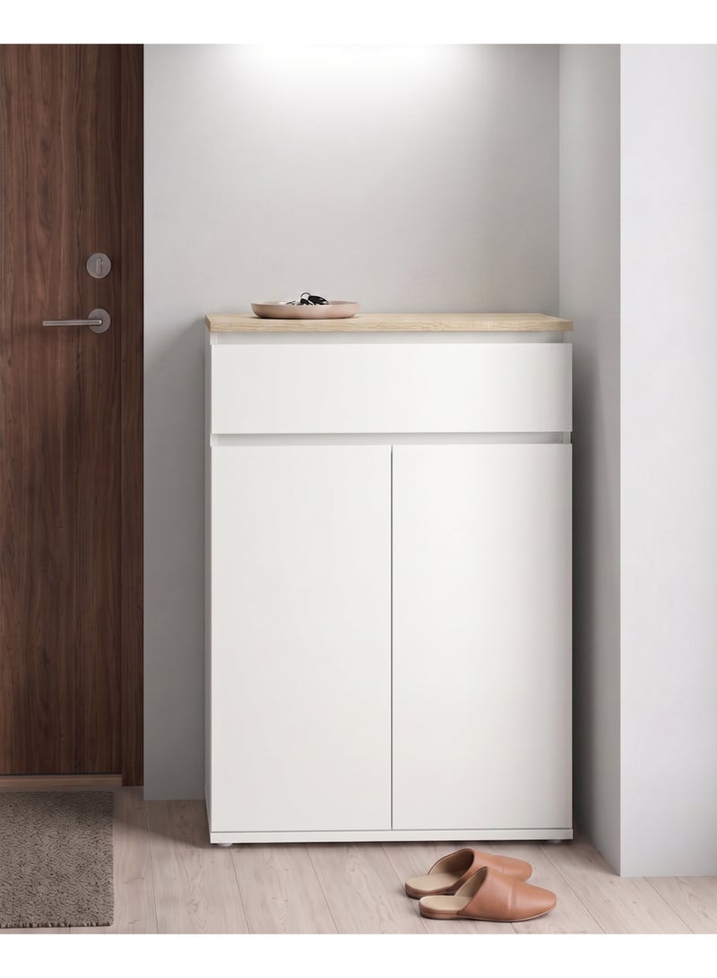 Furniture Store Modern shoe rack/shoe cabinet with a wide drawer and 5 shelves, MDF, in light wood color with white, high-quality finish, from Furniture Store. - Image 2