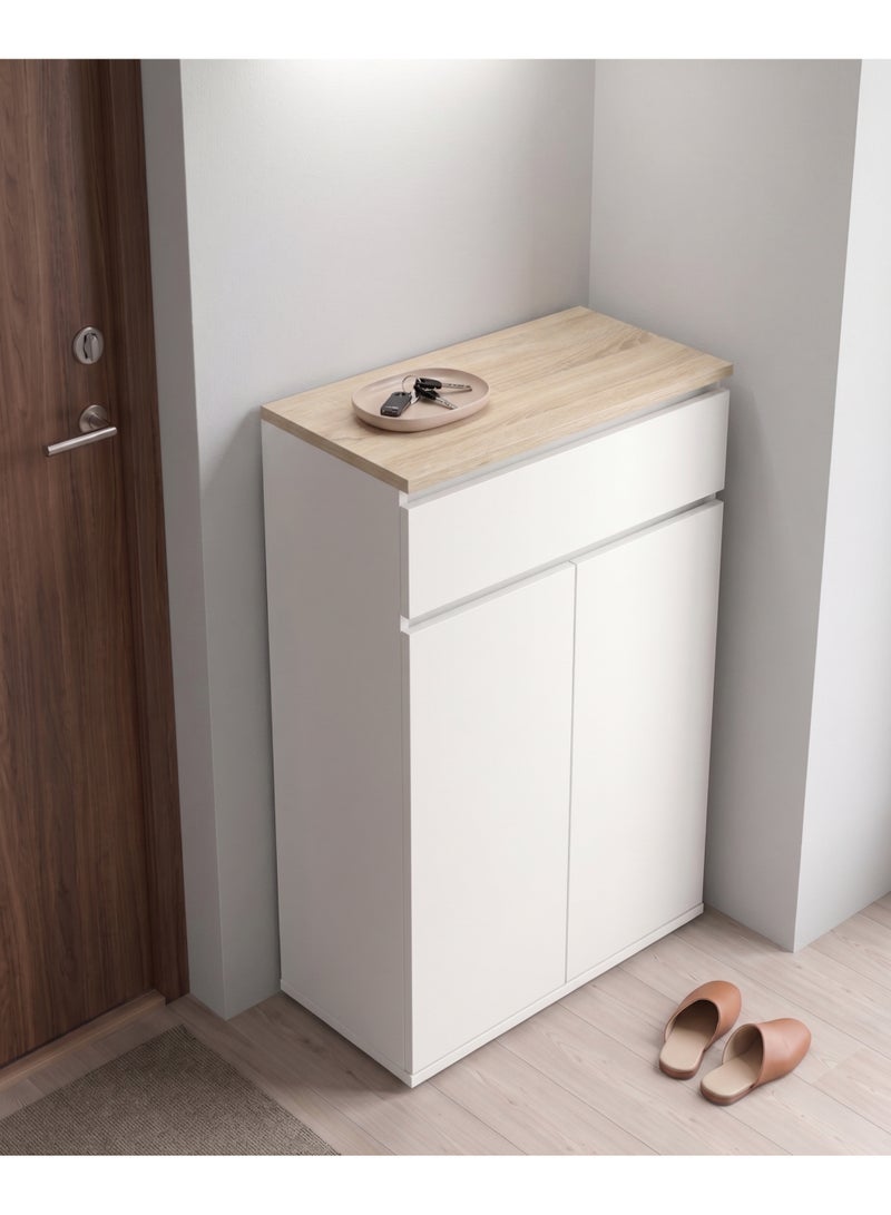 Furniture Store Modern shoe rack/shoe cabinet with a wide drawer and 5 shelves, MDF, in light wood color with white, high-quality finish, from Furniture Store. - Image 1