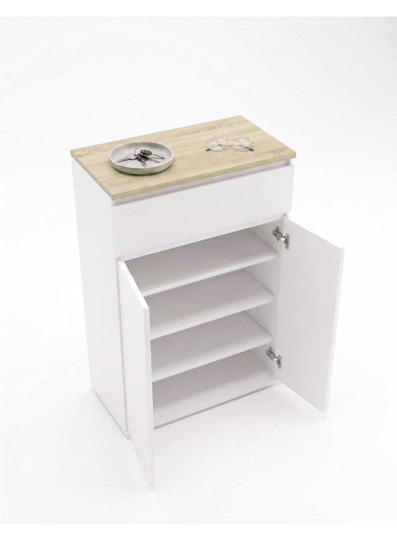 Furniture Store Modern shoe rack/shoe cabinet with a wide drawer and 5 shelves, MDF, in light wood color with white, high-quality finish, from Furniture Store. - Image 4