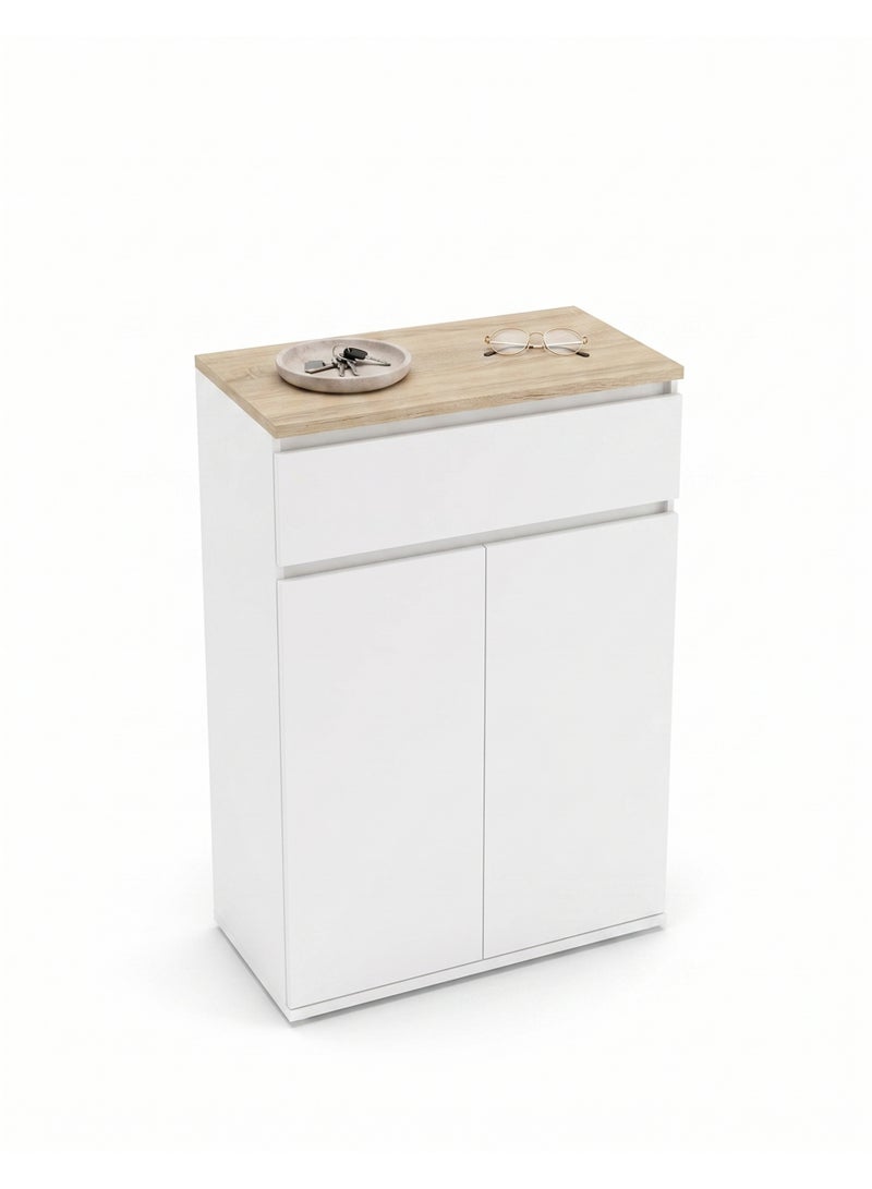 Furniture Store Modern shoe rack/shoe cabinet with a wide drawer and 5 shelves, MDF, in light wood color with white, high-quality finish, from Furniture Store. - Image 3