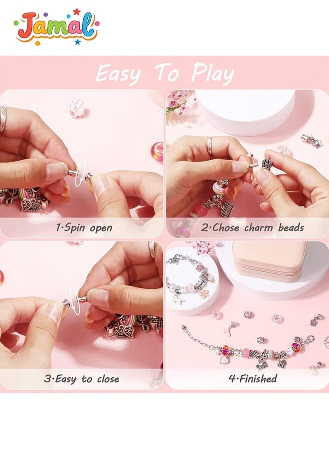 Jamal Bracelet Making Kit for Girls, 66pcs DIY Jewelry Craft Set with Charm Beads and Gift Box, Creative Art Present for Kids Ages 8-12, Adults (Pink) - Image 4