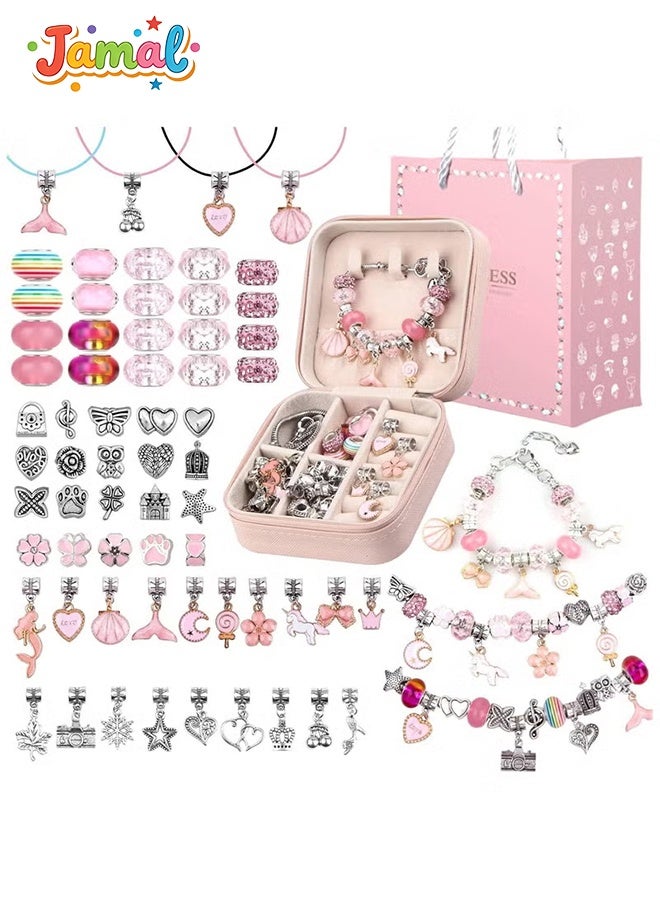 Jamal Bracelet Making Kit for Girls, 66pcs DIY Jewelry Craft Set with Charm Beads and Gift Box, Creative Art Present for Kids Ages 8-12, Adults (Pink) - Image 1