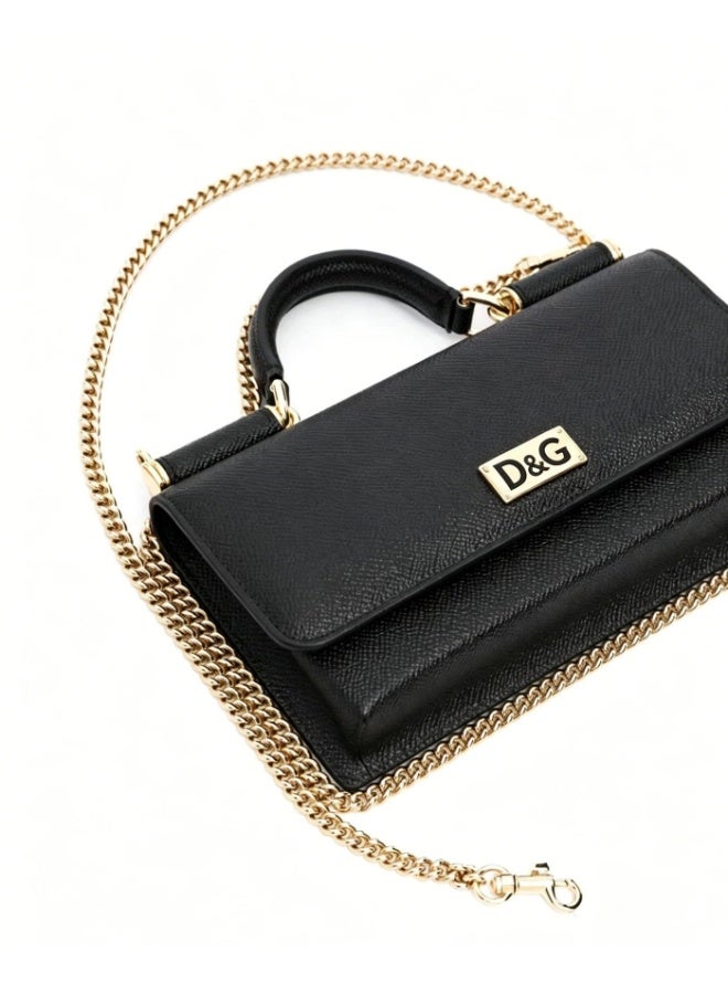 D&G Dolce & Gabbana Dauphine Mini Tote Bag |D&G logo lizard embossed calfskin handbag with detachable chain belt, exquisite party girl chain bag. - Image 3