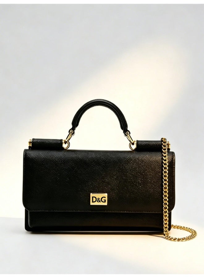 D&G Dolce & Gabbana Dauphine Mini Tote Bag |D&G logo lizard embossed calfskin handbag with detachable chain belt, exquisite party girl chain bag. - Image 1