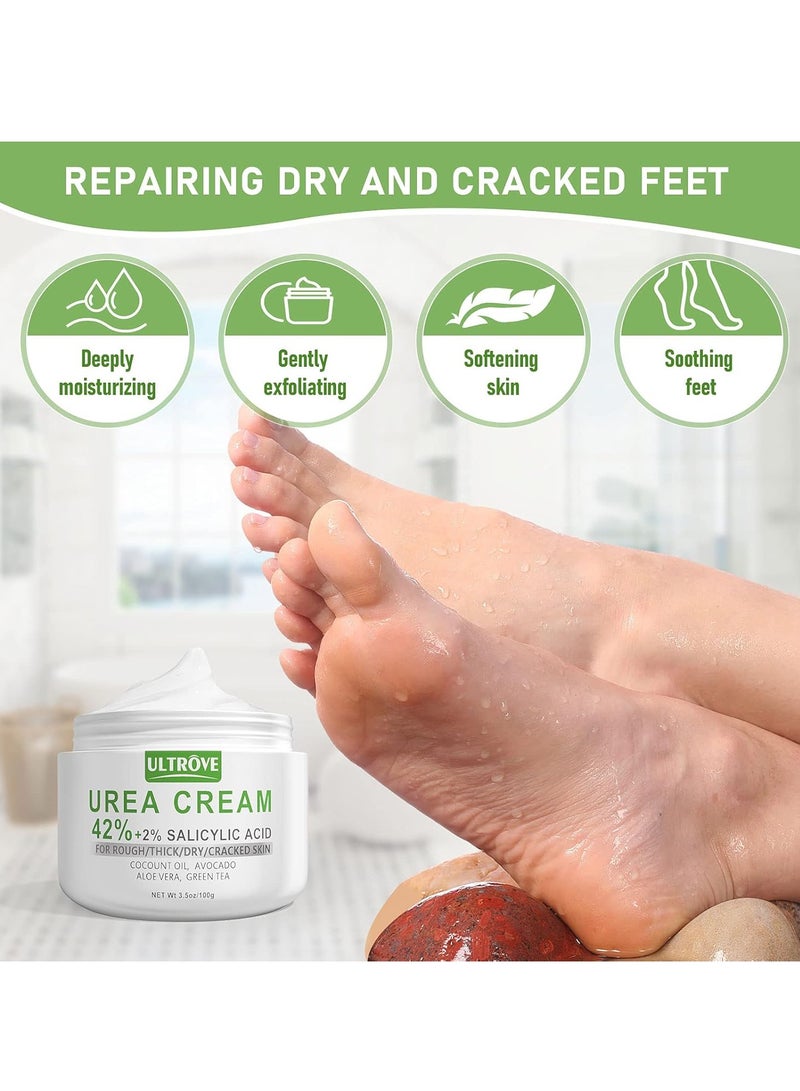 Ultrove Urea Cream 42% - 2% Salicylic Acid Foot Moisturizer - Callus & Dead Skin Remover, Repairing Foot File, 3.5 oz