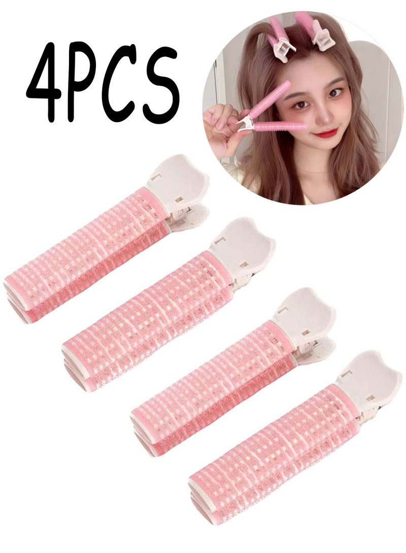 4Pcs Pink Hair Curling Rollers With Secure Fixing Clips, Lightweight Hair Root Lifting Bangs Curler Kit, Multipurpose DIY Hair Styling Tool Suitable For Home Daily Hair Arrangement - Image 1