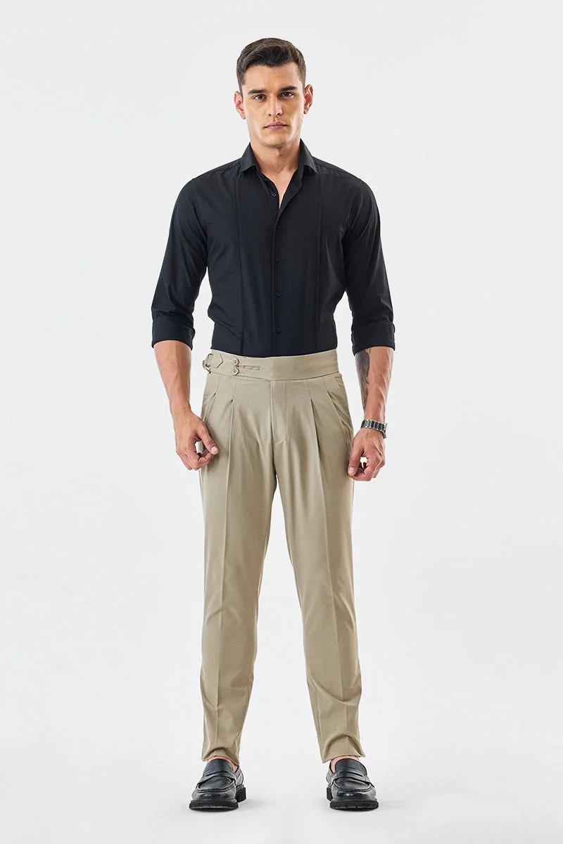 سنيتش Beige Textured Slim Fit Formal Trousers
