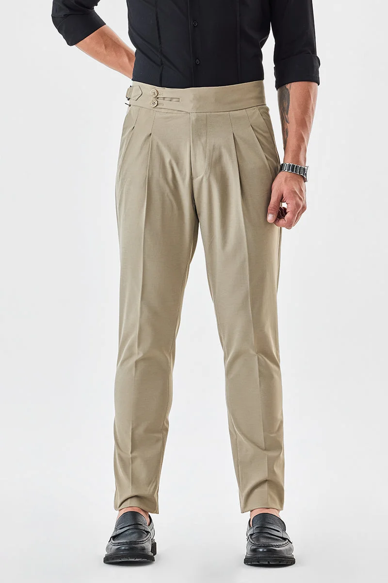 سنيتش Beige Textured Slim Fit Formal Trousers