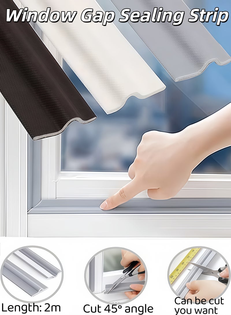 Self Adhesive Window Gap Sealing Strip, Windproof Window Seal Strip Window Weather Stripping Door Seal Strip, Window Draft Stopper Gap Filler for Sliding Doors, Windows, Wardrobes,Soundproof Pest-proof Windproof Dust Proof, SoundProof Winter Insulation, Door Seal Strip, Sliding window weatherproof strips(Grey 2M) - Image 1