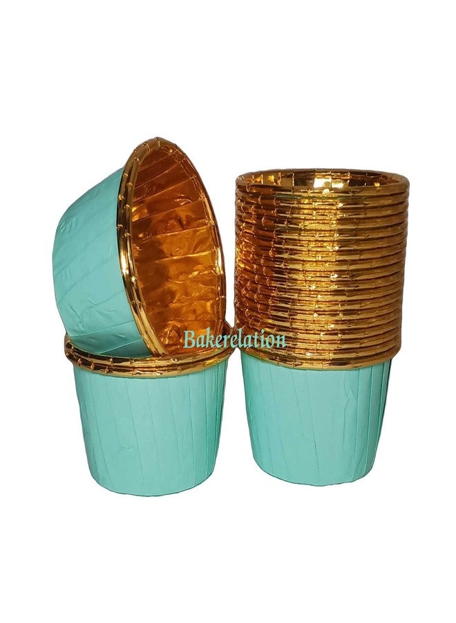 Bakerelation 100 Pcs Foil Paper Cake Baking Cups Cupcake Liners Muffin Liners Cupcake Holder Cupcake Baking Liners Cups Holder Disposable Mold (Green Golden Printed) - Image 1