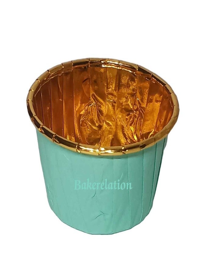 Bakerelation 100 Pcs Foil Paper Cake Baking Cups Cupcake Liners Muffin Liners Cupcake Holder Cupcake Baking Liners Cups Holder Disposable Mold (Green Golden Printed) - Image 2