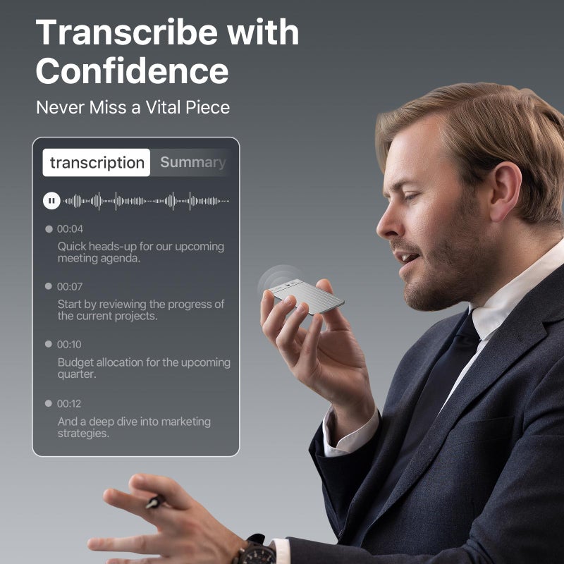 PLAUD AI Voice Recorder, PLAUD Note Voice Recorder w/Case, App Control, Transcribe & Summarize with AI Technology, Support 112 Languages, 64GB Memory, Audio Recorder for Lectures, Meetings, Calls, Silver - Image 2