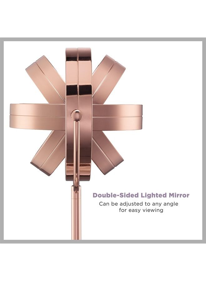 CONAIR مرآة مكياج مضاءة - مرآة مع تكبير، مرآة تجميل LED، مرآة تكبير 1X/10X، مرآة مزدوجة الجوانب، تعمل بالبطارية باللون الوردي الذهبي - Image 2