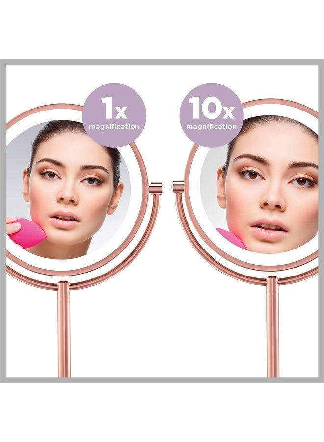 CONAIR مرآة مكياج مضاءة - مرآة مع تكبير، مرآة تجميل LED، مرآة تكبير 1X/10X، مرآة مزدوجة الجوانب، تعمل بالبطارية باللون الوردي الذهبي - Image 3