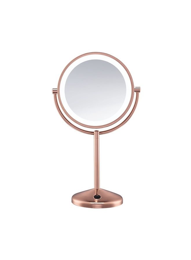 CONAIR مرآة مكياج مضاءة - مرآة مع تكبير، مرآة تجميل LED، مرآة تكبير 1X/10X، مرآة مزدوجة الجوانب، تعمل بالبطارية باللون الوردي الذهبي - Image 1
