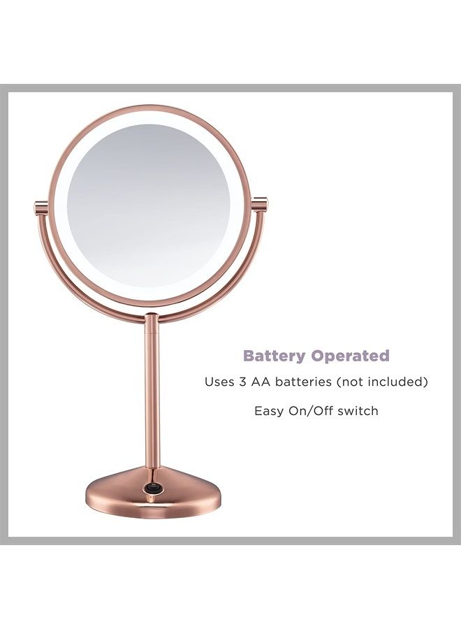 CONAIR مرآة مكياج مضاءة - مرآة مع تكبير، مرآة تجميل LED، مرآة تكبير 1X/10X، مرآة مزدوجة الجوانب، تعمل بالبطارية باللون الوردي الذهبي - Image 4