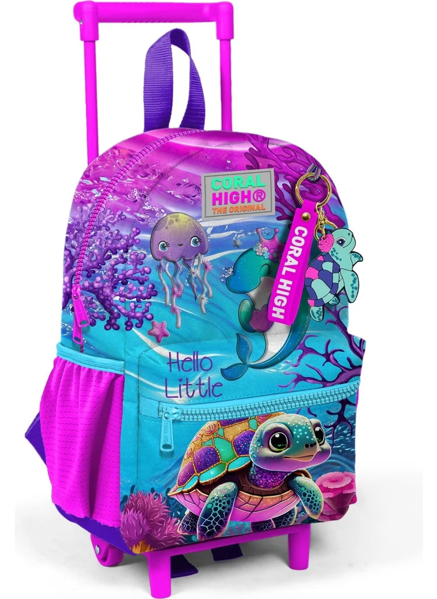 CORAL HIGH Mini Nest Squeegee Backpack Pink Purple Turtle Patterned Two Compartments 24056