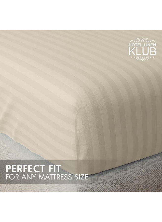 Hotel Linen Klub Hotel Linen Klub Stripe Microfiber  Beige Fitted Sheet  - Image 3