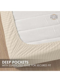 Hotel Linen Klub Hotel Linen Klub Stripe Microfiber  Beige Fitted Sheet  - Image 4