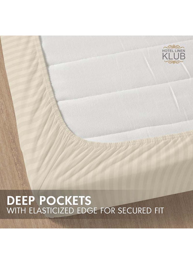 Hotel Linen Klub Hotel Linen Klub Stripe Microfiber  Beige Fitted Sheet  - Image 4