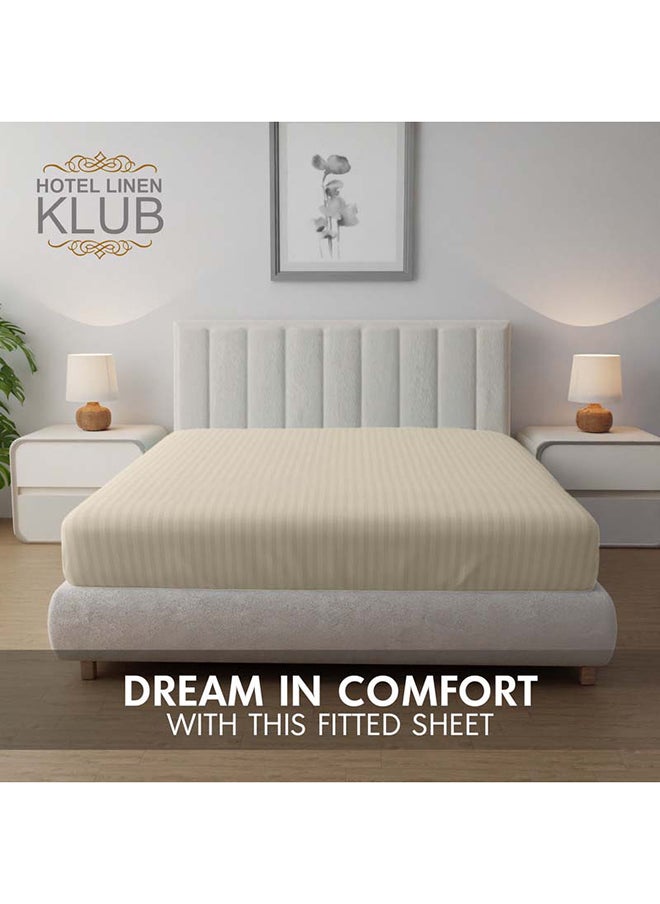 Hotel Linen Klub - Hotel Linen Klub Stripe Microfiber  Beige Fitted Sheet - Image 1
